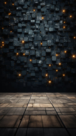 an empty room with wooden floor and glowing lightsの素材