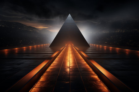 an image of a pyramid in the dark with light coming from itの素材