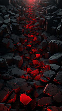 an image of a lava path with red and black rocksの素材
