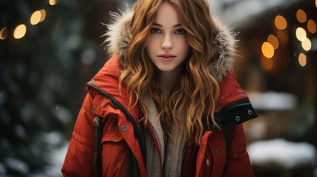 a beautiful young woman in a winter coatの素材