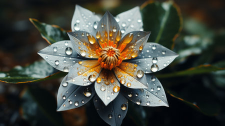 a close up of a flower with water droplets on itの素材