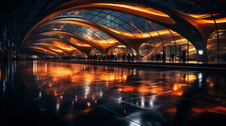 an image of a train station at nightの素材