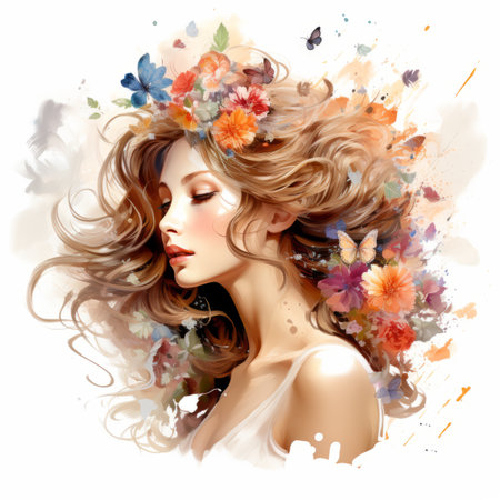 a woman with flowers in her hairの素材