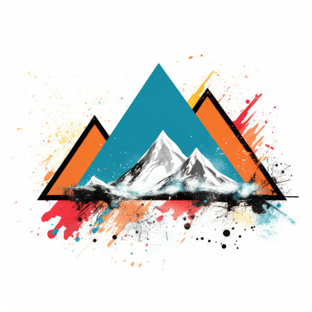 a mountain with paint splatters on itの素材