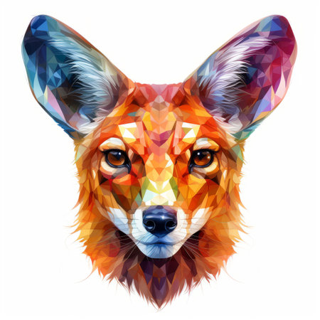 a colorful fox head on a white backgroundの素材
