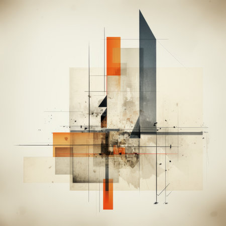 abstract geometric design with orange black and white linesの素材