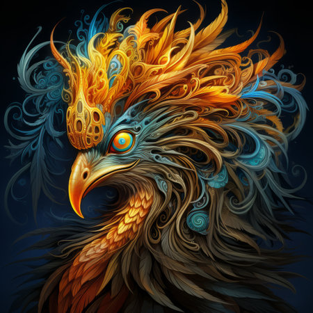 an illustration of a bird with blue and orange feathersの素材