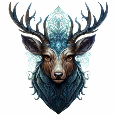 an illustration of a deer head with hornsの素材