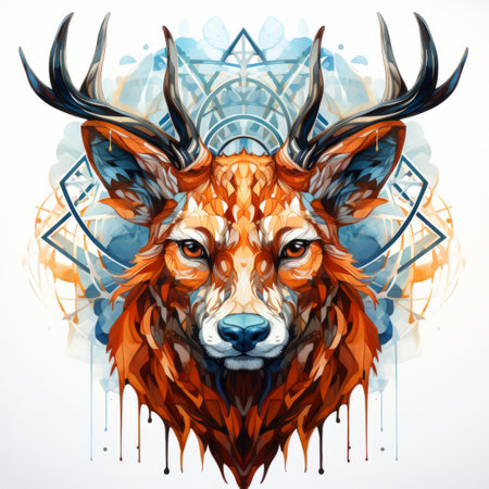 an illustration of a deer with antlers on a white backgroundの素材