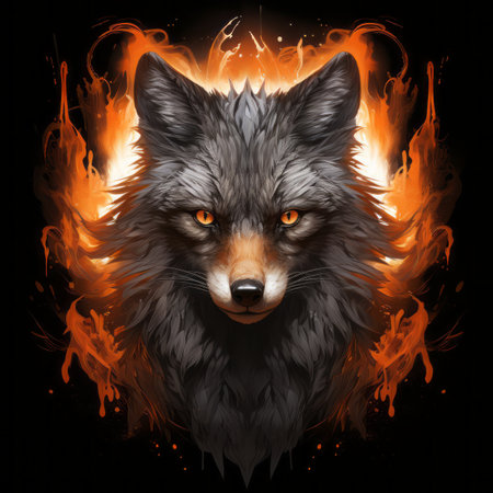 an image of a wolf with flames on itの素材