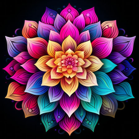 colorful flower on black backgroundの素材