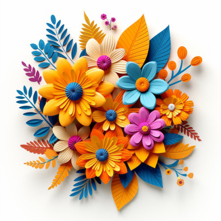 colorful paper flowers on a white backgroundの素材