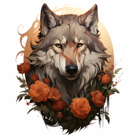 the wolf is surrounded by flowersの素材