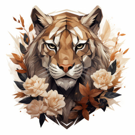 the tiger is surrounded by flowers and leavesの素材