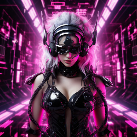 3d rendering of a futuristic woman in black and pinkの素材