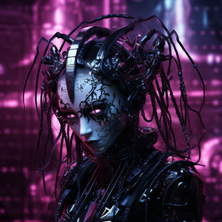 a woman in a futuristic costume with a head full of wiresの素材