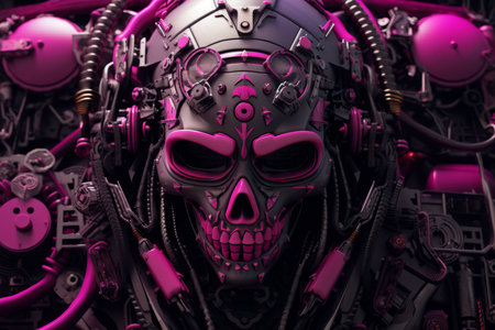 a skull with a pink face and a pink helmetの素材
