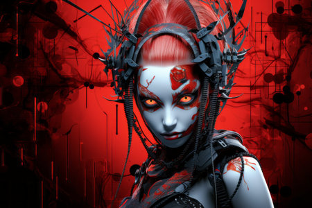 a woman with blood dripping from her headの素材