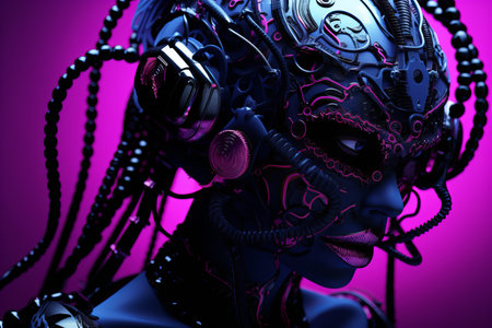 a woman with a cyber head and a purple backgroundの素材