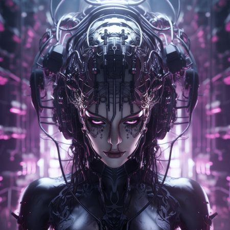 a woman with a head full of electronic partsの素材