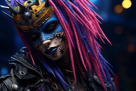 a woman with colorful hair and makeupの素材