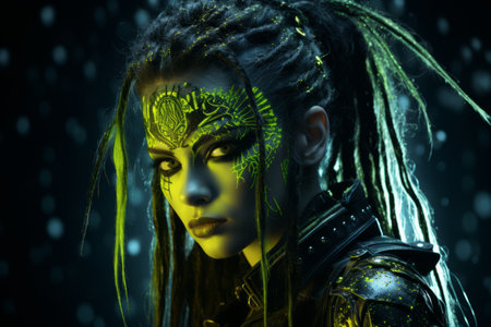 a woman with dreadlocks and green makeupの素材