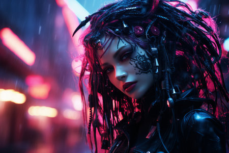 a woman with dreadlocks in the rainの素材