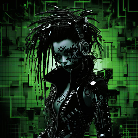 a woman with dreadlocks standing in front of a green backgroundの素材