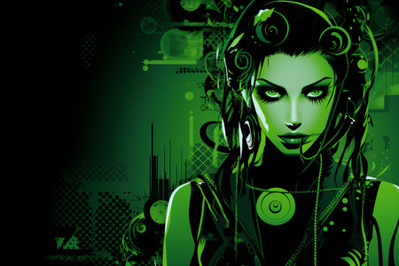 a woman with green hair and green eyesの素材
