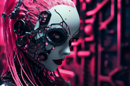 a woman with pink hair and black makeupの素材