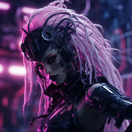 a woman with pink hair in a futuristic settingの素材