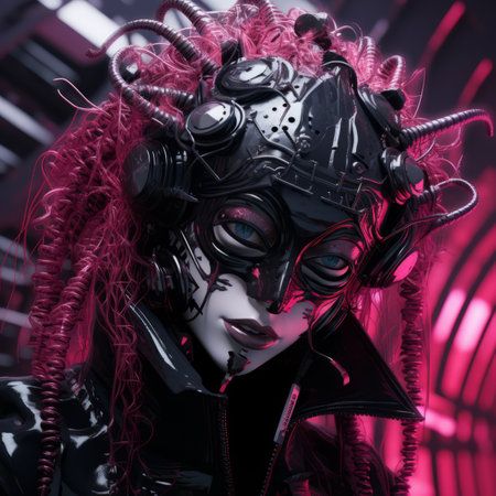 a woman with pink hair and black makeupの素材