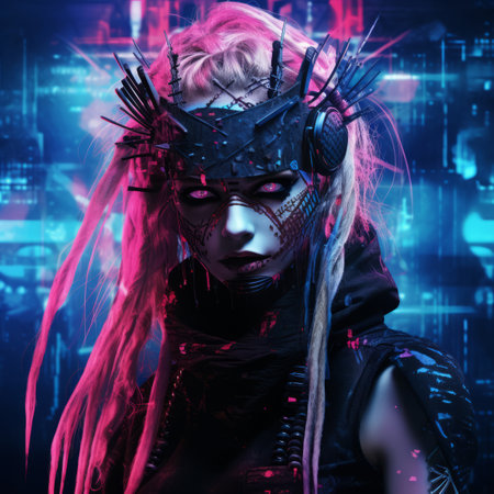 a woman with pink hair and neon makeupの素材