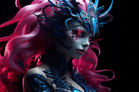 a woman with pink hair and blue makeupの素材