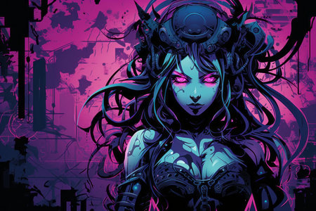 a woman with purple eyes and dark hairの素材