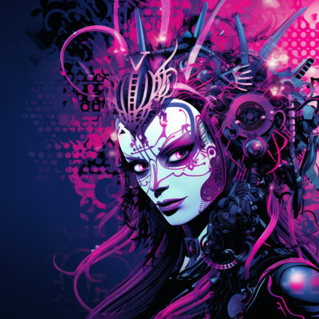 a woman with purple hair and pink makeupの素材