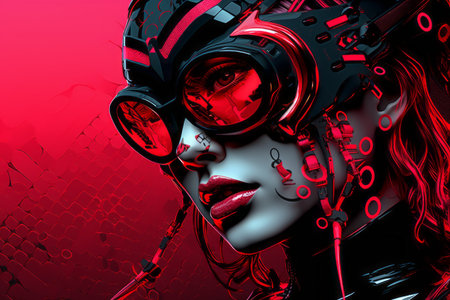 a woman with red and black makeup and glassesの素材