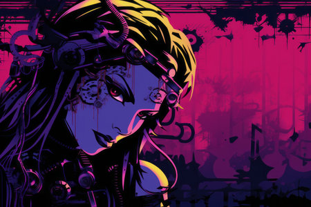 an illustration of a woman in a purple and pink backgroundの素材