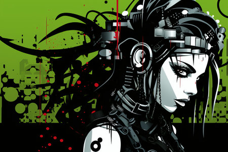 an illustration of a woman in a futuristic settingの素材