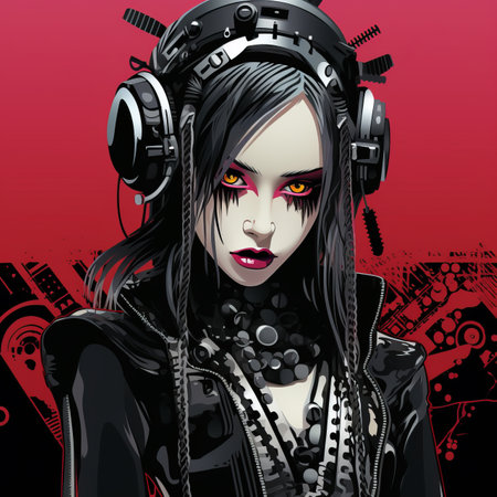an illustration of a goth girl with headphonesの素材