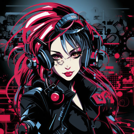 an illustration of a girl with headphones and headphonesの素材