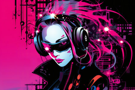 an illustration of a woman wearing headphonesの素材