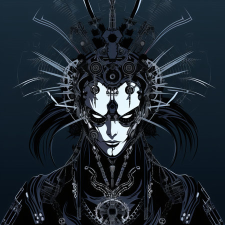 an illustration of a woman in black and whiteの素材