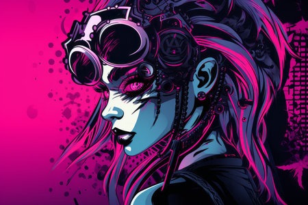 an illustration of a girl with purple hair and glassesの素材