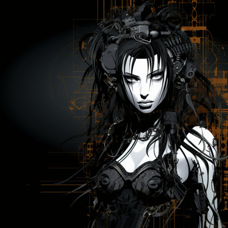 an illustration of a woman in black and whiteの素材