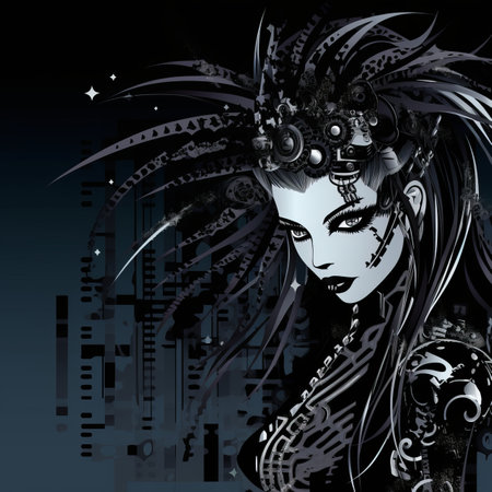 an illustration of a woman in black and whiteの素材