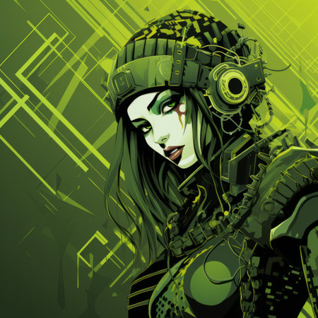 an illustration of a woman in green and blackの素材