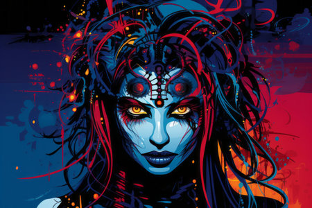 an illustration of a woman with blue eyes and red hairの素材
