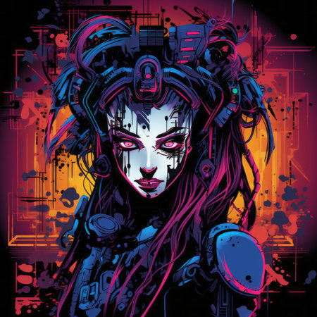 an illustration of a woman with cyberpunk makeupの素材