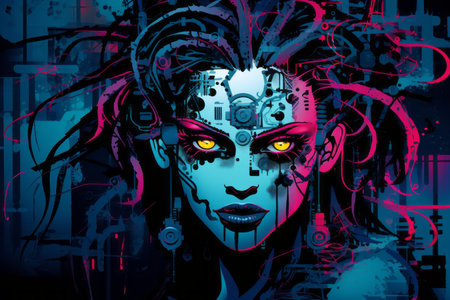 an illustration of a woman with glowing eyesの素材